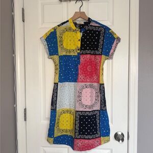Bandana Patchwork Mini Dress Womens Petite Small Cotton Boho Unique Paisley